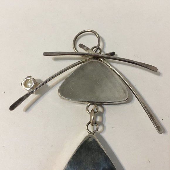 Big Red Canyon Pendant Turquoise Pearl Unique Necklace Sterling Silver Asian New - Picture 9 of 10